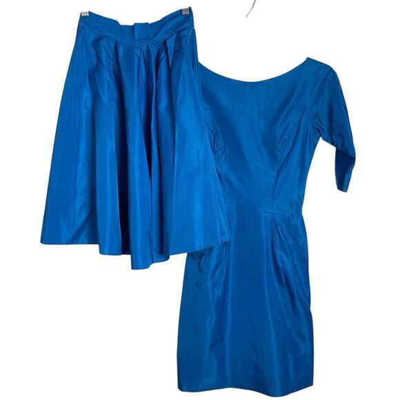 Vtg 50s Lorrie Deb San Francisco Dress Womens 5 Turquoise Cocktail Overskirt 60s - Picture 1 of 16